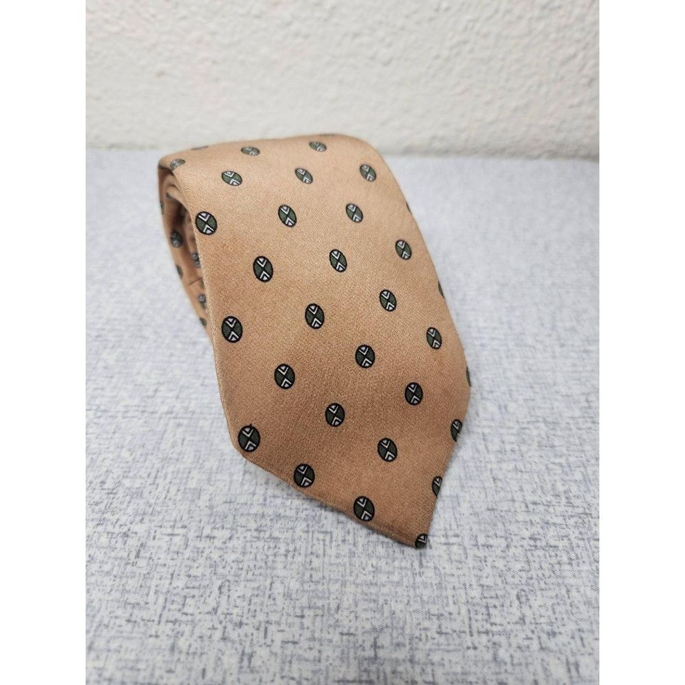 Paco Rabanne Paris 100% Crepe Silk Tie Tan Green White Black Geometric NWT !